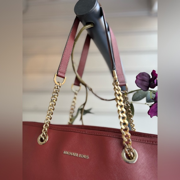 Michael Kors Deep Red Tote with Gold Chain Handles | Like New Condition - Picture 3 of 11
